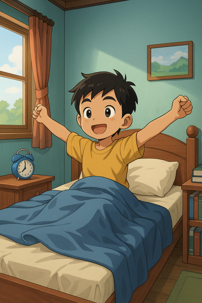 anak bangun pagi dengan ceria selepas ikut rutin